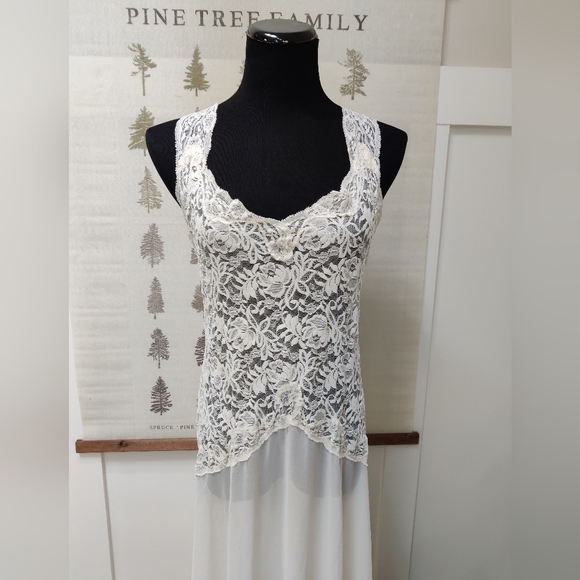 Victoria's Secret Cream Lace & Chiffon Maxi Nightgown L - Bridal Satin Bow - Picture 3 of 10